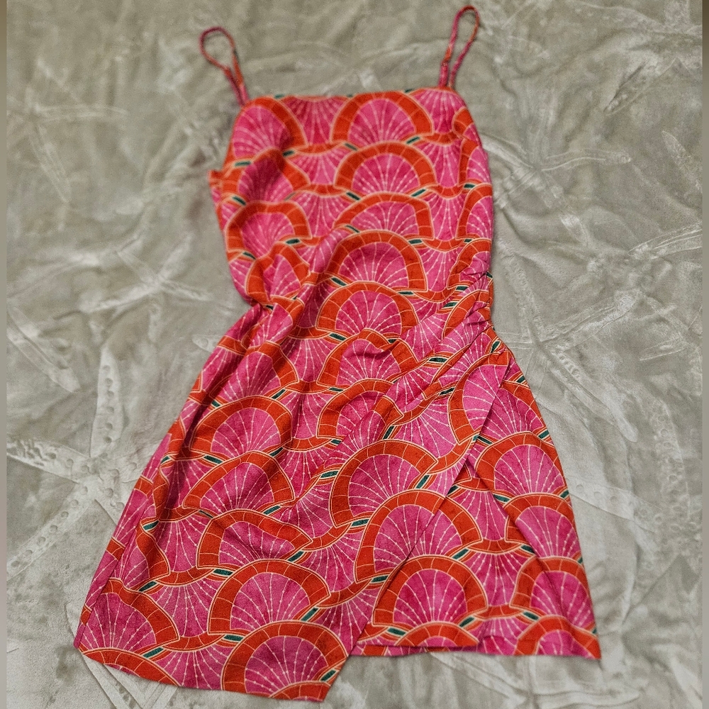 Vibrant Pink and Orange Patterned Dress